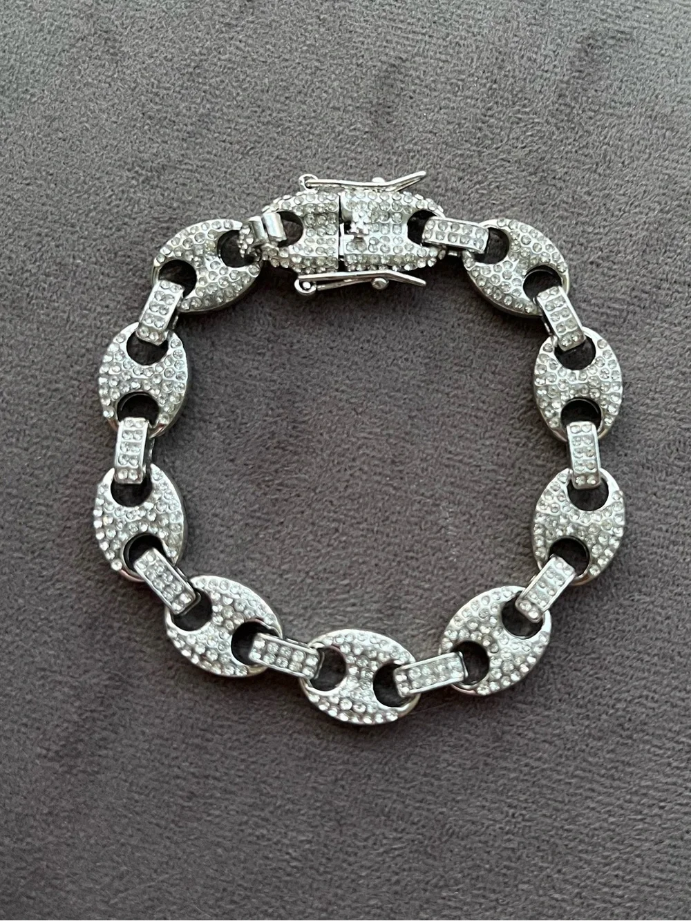 Silver Tone Crystal Pave Puffy Gucci Link Bracelet
